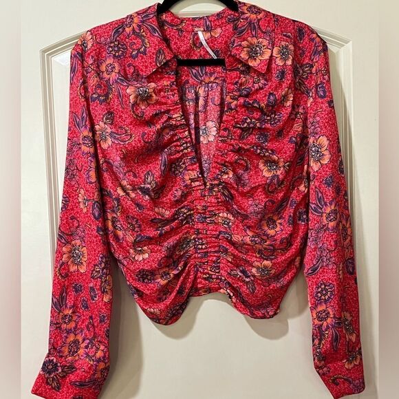 FREE PEOPLE I Got You Printed Top Ruby Women’s Size Medium - Picture 4 of 9